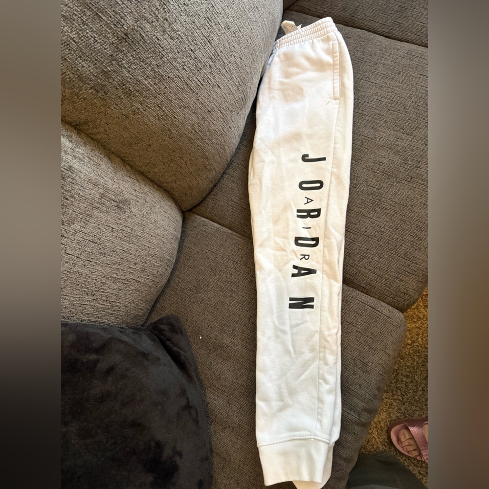 Jordan White Sweatpants with Black Jordan Logo